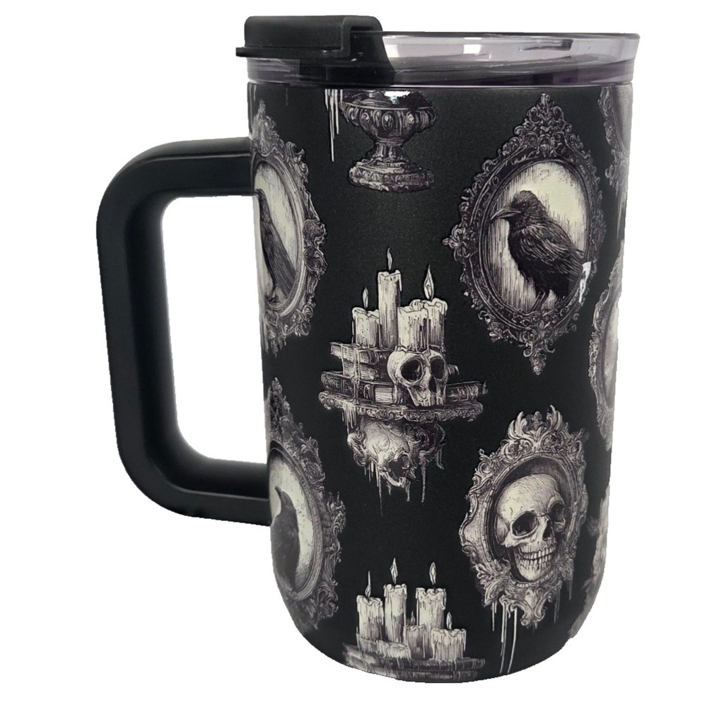 HydraPeak Artisan 18 oz Mug Raven Skull Gothic Halloween Stainless Steel Tumbler